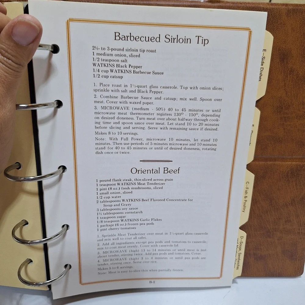 Vintage 1982 Watkins Microwave Cookbook Family Style Recipe Binder Cookbook